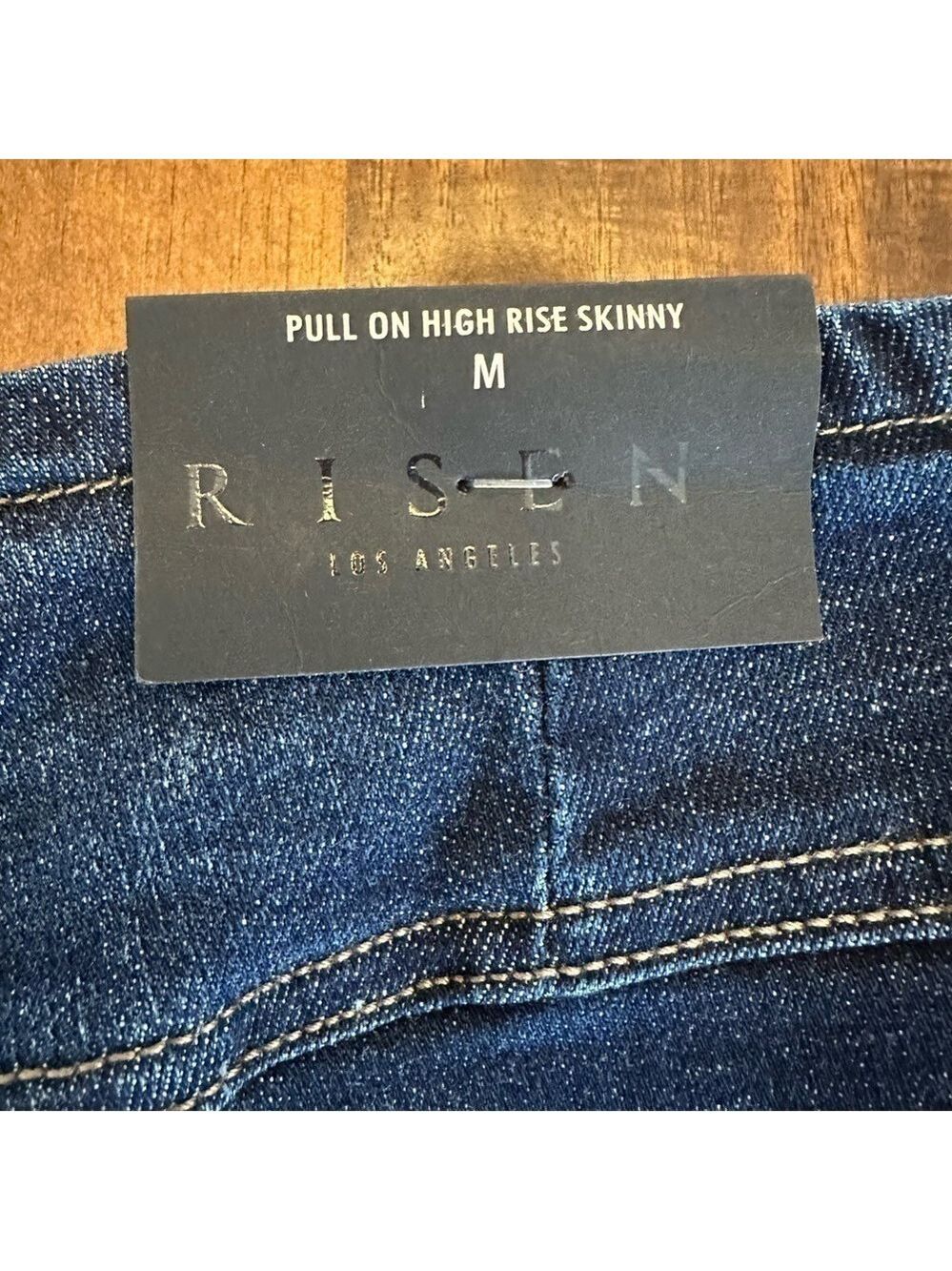 Risen Pull On High Rise Dark Wash Blue Denim Skinny Jeans Size Medium NWT - Picture 7 of 12